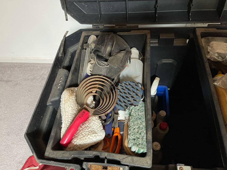 Various Horse Tack And Plastic Storage Container With Wheels 36W X 22D X 26H [Photo 10]