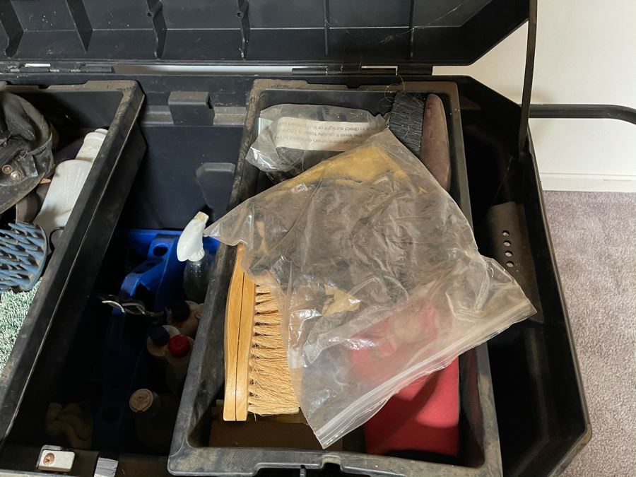 Various Horse Tack And Plastic Storage Container With Wheels 36W X 22D X 26H [Photo 9]