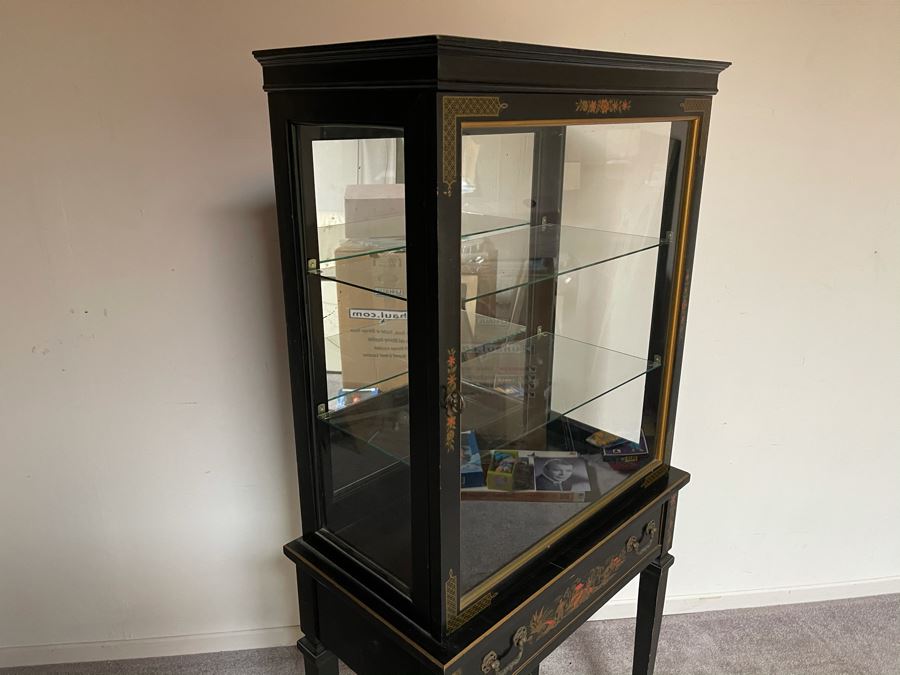 Chinoiserie Curio Cabinet With Faux Drawer 25W X 14D X 55H [Photo 3]