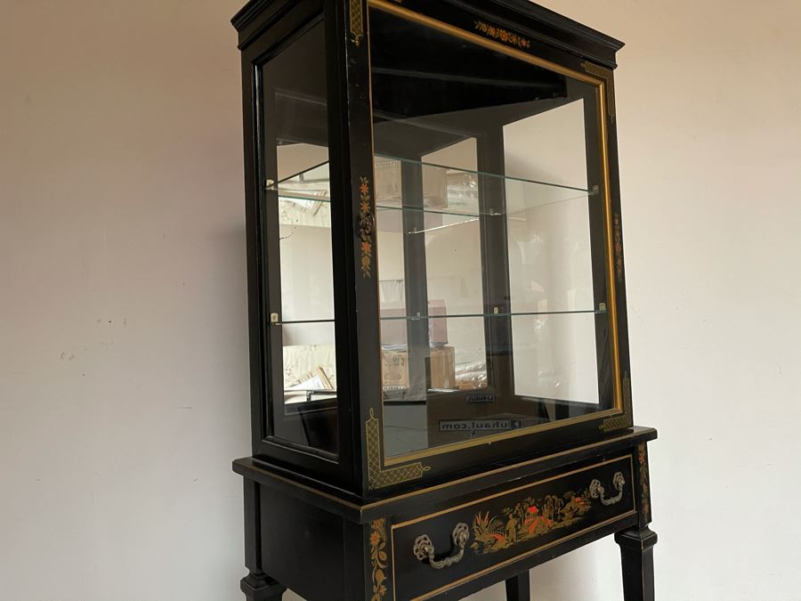 Chinoiserie Curio Cabinet With Faux Drawer 25W X 14D X 55H [Photo 4]