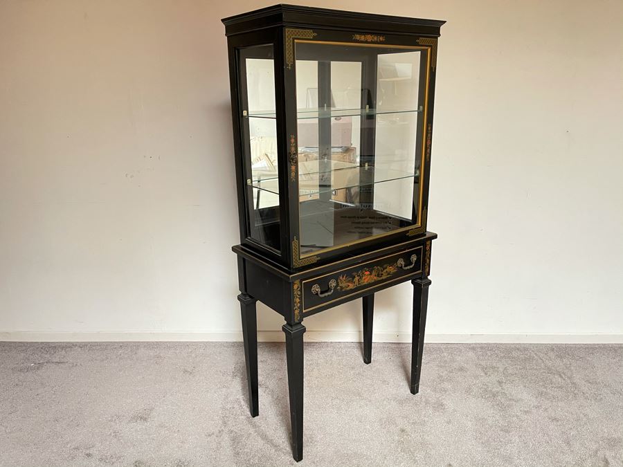 Chinoiserie Curio Cabinet With Faux Drawer 25W X 14D X 55H [Photo 2]