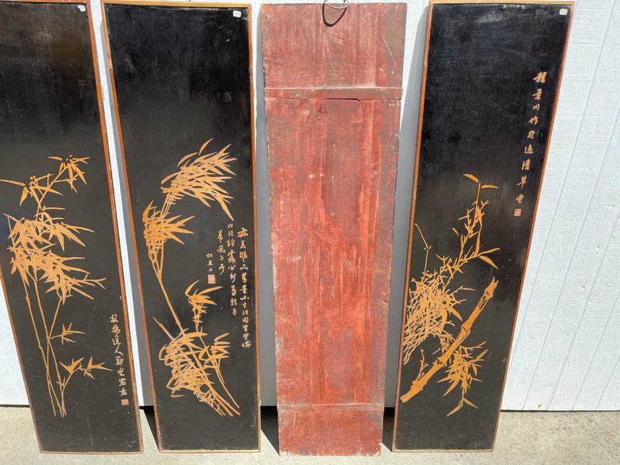Four Antique Chinese Relief Carved Wooden Panels Depicting Bamboo Individually Signed Each 15W X 61H Client Says Panels Carved After Cheng Hsieh Bamboo Paintings (1693-1765) [Photo 18]