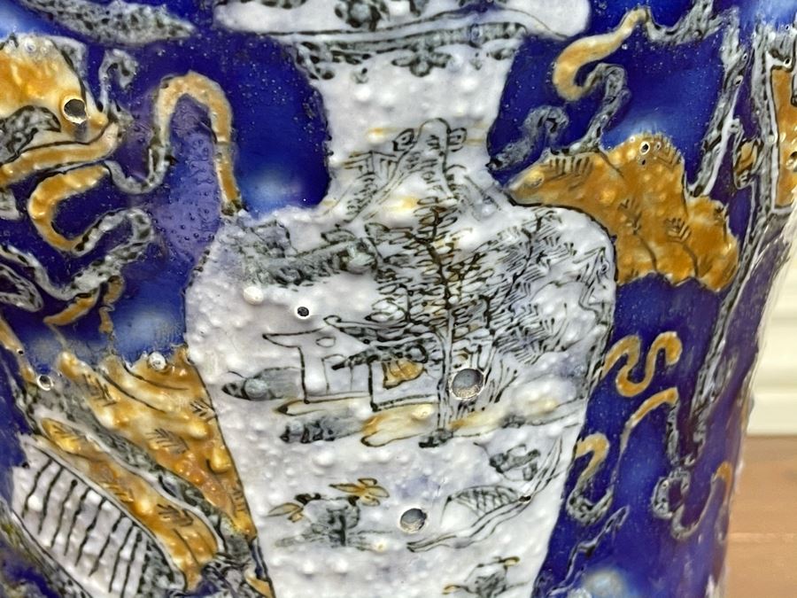 Stunning People's Republic Of China Chinese Porcelain Blue Glazed Large Vase 22.5H X 11W [Photo 7]