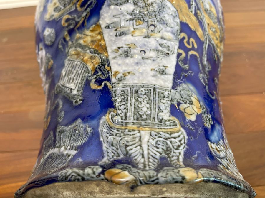 Stunning People's Republic Of China Chinese Porcelain Blue Glazed Large Vase 22.5H X 11W [Photo 25]