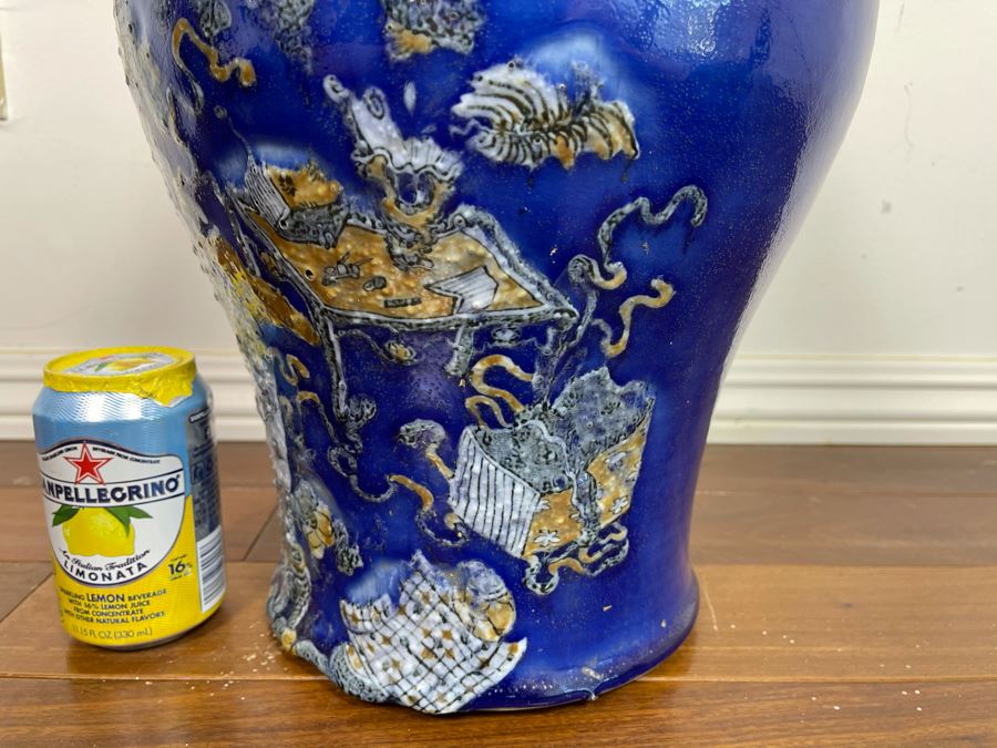 Stunning People's Republic Of China Chinese Porcelain Blue Glazed Large Vase 22.5H X 11W [Photo 19]