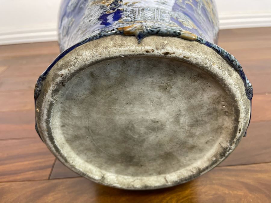 Stunning People's Republic Of China Chinese Porcelain Blue Glazed Large Vase 22.5H X 11W [Photo 22]