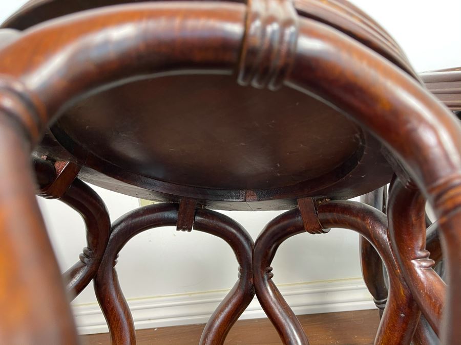 Pair Of Chinese Wooden Side Tables Plant Stands Stools With Porcelain Tops 16W X 18H [Photo 12]