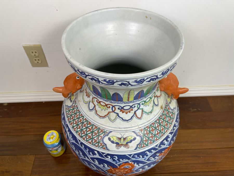 Large Signed Chinese Hand Painted Porcelain Vase With Dragon And Wave Motif 22H X 15W [Photo 10]