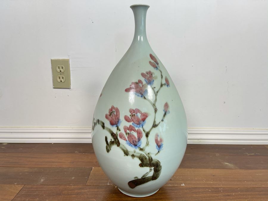 Vintage Signed Chinese Porcelain Vase With Cherry Blossums Design 19H X 10W [Photo 5]