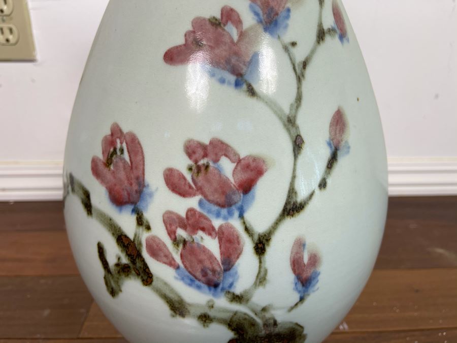Vintage Signed Chinese Porcelain Vase With Cherry Blossums Design 19H X 10W [Photo 7]