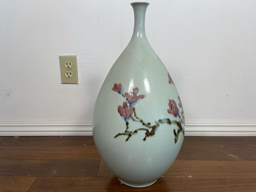 Vintage Signed Chinese Porcelain Vase With Cherry Blossums Design 19H X 10W [Photo 11]