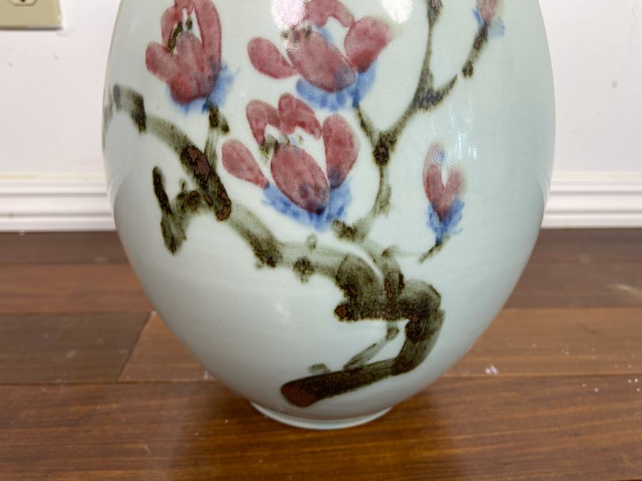 Vintage Signed Chinese Porcelain Vase With Cherry Blossums Design 19H X 10W [Photo 6]