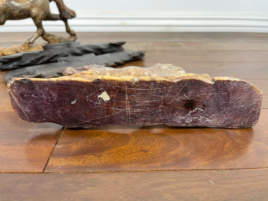 Pair Of Individually Signed Chinese Hardstone Carved Horses On Custom Wooden Bases (Larger Measures 10W X 8H) [Photo 20]