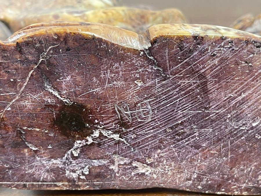 Pair Of Individually Signed Chinese Hardstone Carved Horses On Custom Wooden Bases (Larger Measures 10W X 8H) [Photo 21]