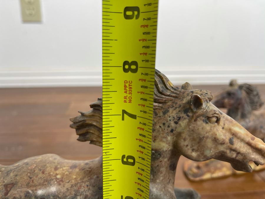 Pair Of Individually Signed Chinese Hardstone Carved Horses On Custom Wooden Bases (Larger Measures 10W X 8H) [Photo 28]