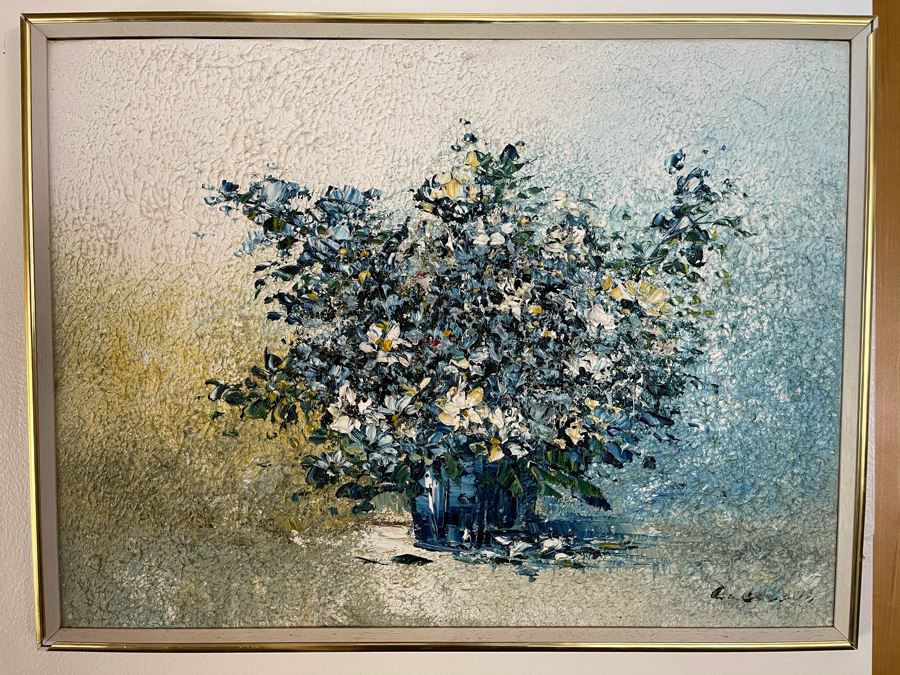Original Impasto Still Life Painting (Very Thick Paint) Signed (Signature Illegible) Framed 25 X 19