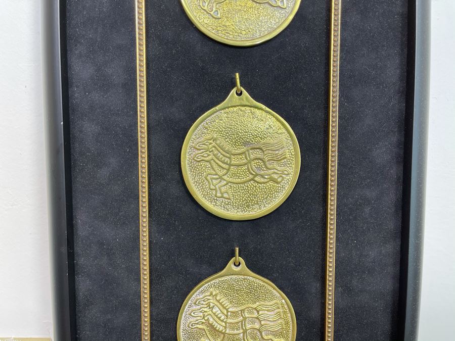 Framed Reproduction Ming Dynasty Korean Imperial Postal System Horsing Permit Bronze Medallions 10.5 X 30 [Photo 7]