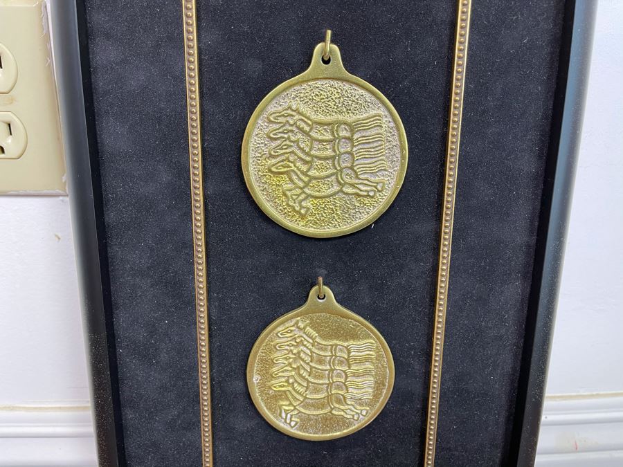 Framed Reproduction Ming Dynasty Korean Imperial Postal System Horsing Permit Bronze Medallions 10.5 X 30 [Photo 9]