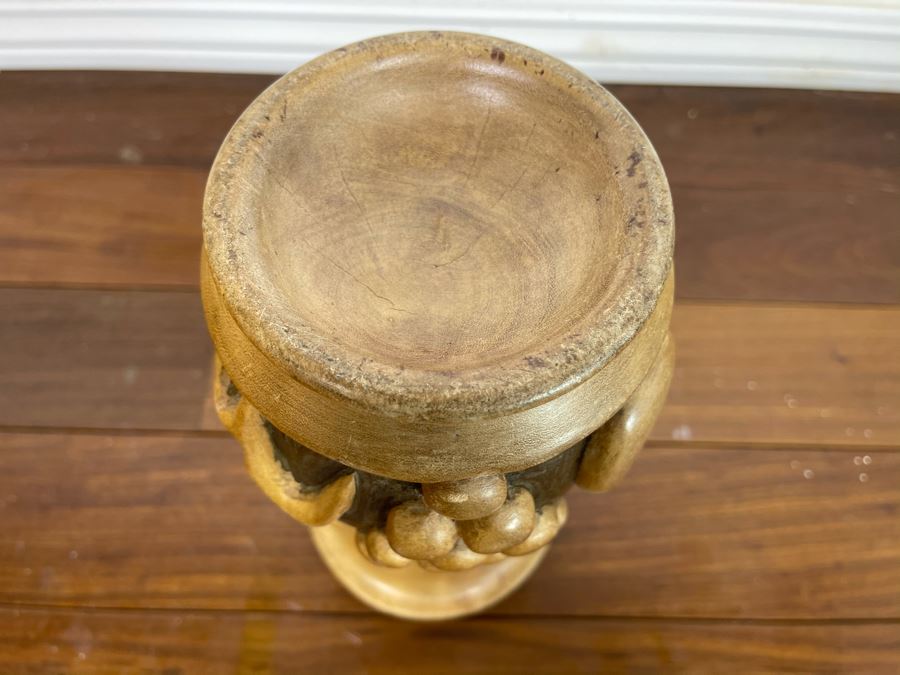 Relief Carved Wooden Vase With Lid 12H X 5W [Photo 11]