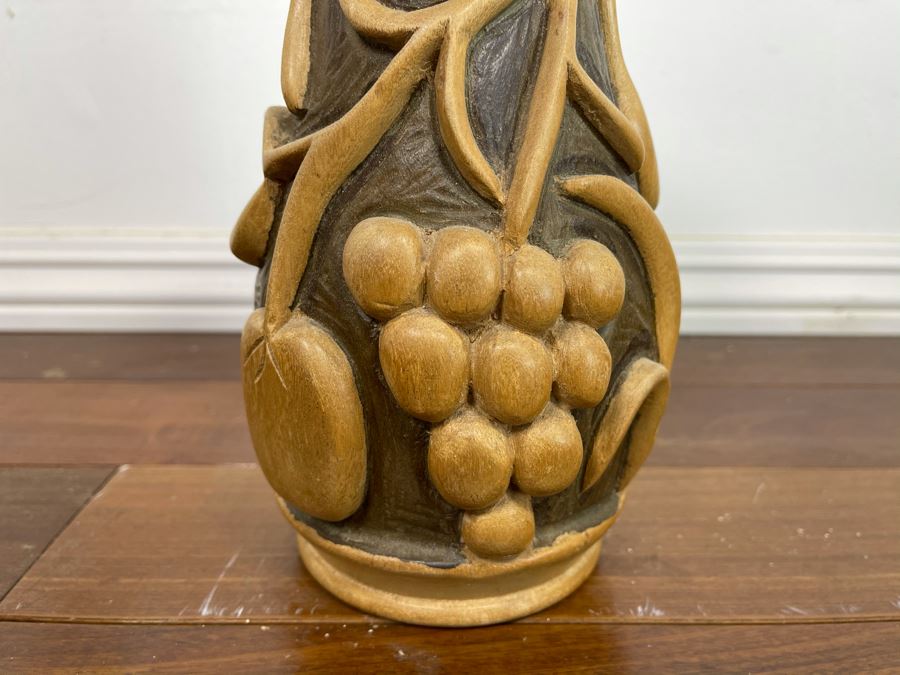 Relief Carved Wooden Vase With Lid 12H X 5W [Photo 4]