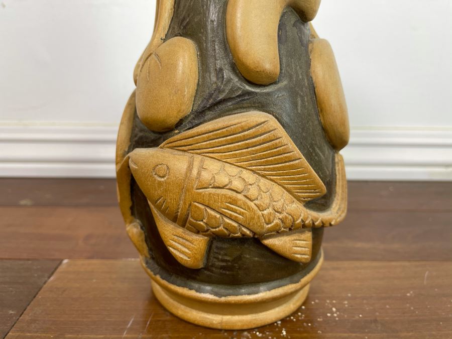 Relief Carved Wooden Vase With Lid 12H X 5W [Photo 7]