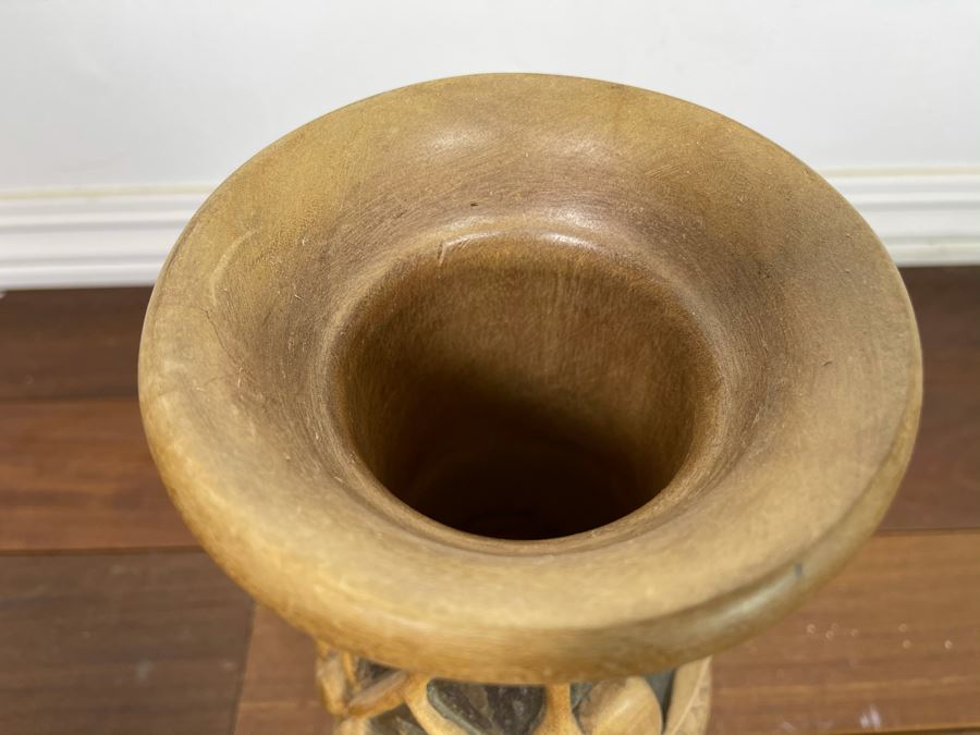 Relief Carved Wooden Vase With Lid 12H X 5W [Photo 10]
