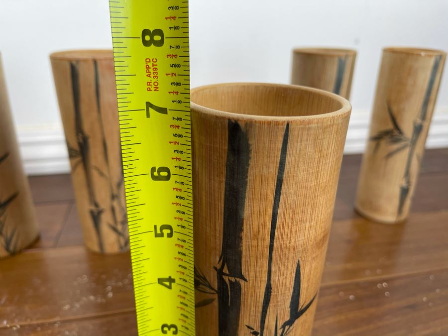 Set Of Six Bamboo Painted Japanese Drinking Cups 7H [Photo 11]