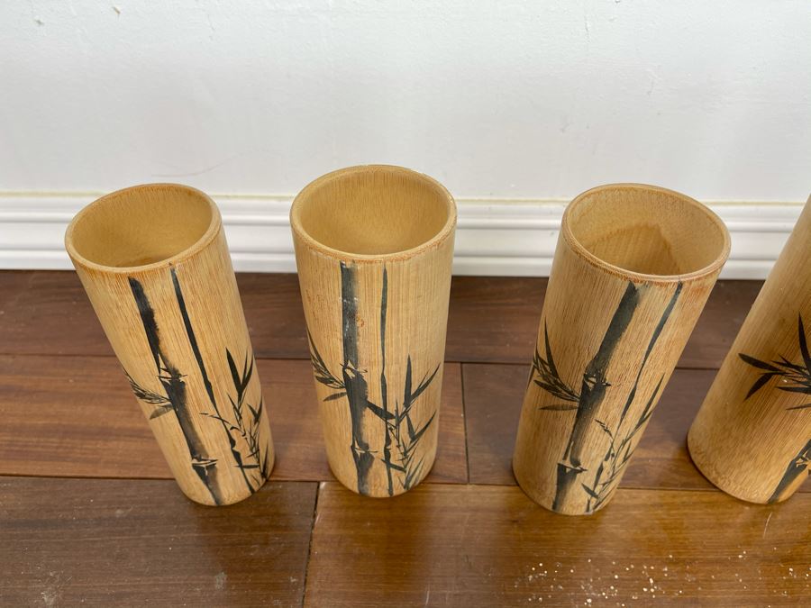 Set Of Six Bamboo Painted Japanese Drinking Cups 7H [Photo 6]