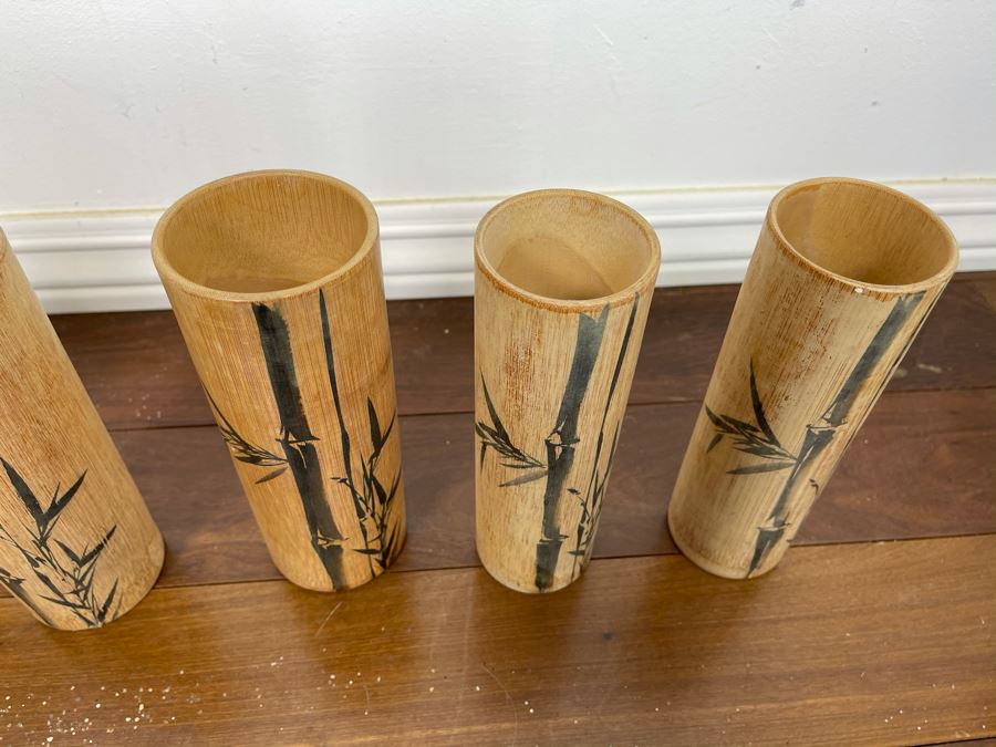 Set Of Six Bamboo Painted Japanese Drinking Cups 7H [Photo 5]