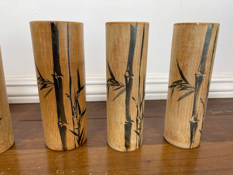 Set Of Six Bamboo Painted Japanese Drinking Cups 7H [Photo 4]