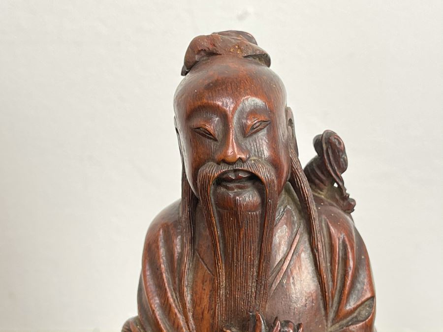 Old Chinese Hand Carved Figure Of Laozi Lao Tzu Founder Of Taoism With Wooden Stand 8.5H (One Figure - Showing Multiple Views) [Photo 8]