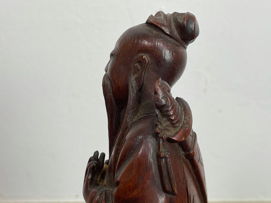 Old Chinese Hand Carved Figure Of Laozi Lao Tzu Founder Of Taoism With Wooden Stand 8.5H (One Figure - Showing Multiple Views) [Photo 12]