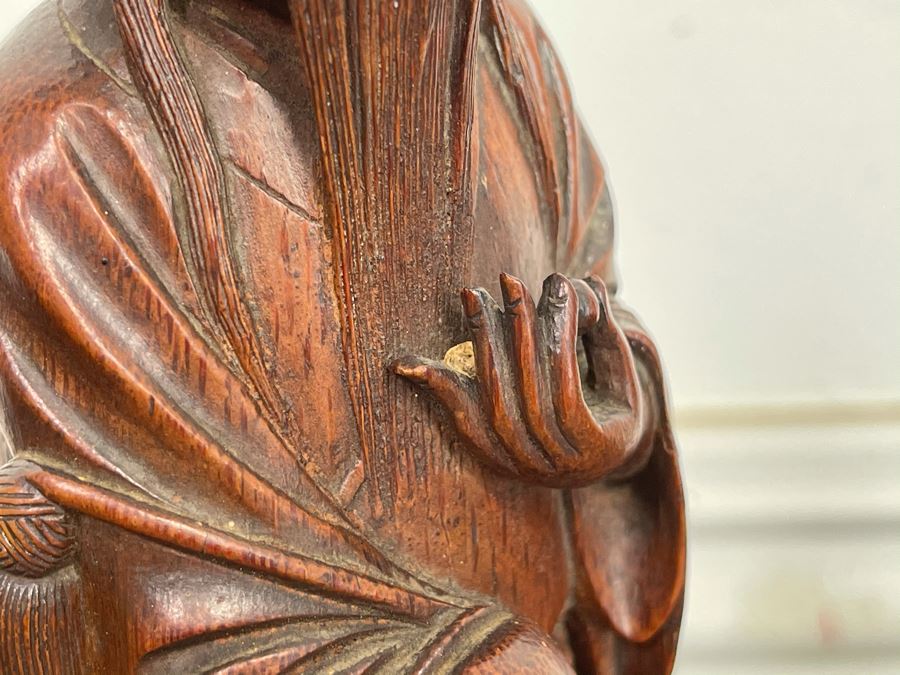 Old Chinese Hand Carved Figure Of Laozi Lao Tzu Founder Of Taoism With Wooden Stand 8.5H (One Figure - Showing Multiple Views) [Photo 18]