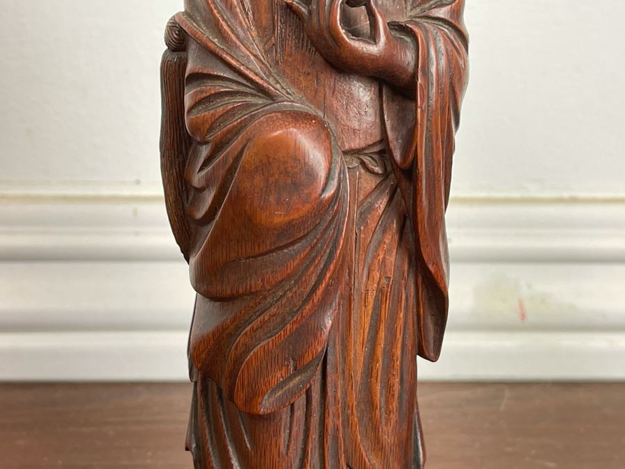Old Chinese Hand Carved Figure Of Laozi Lao Tzu Founder Of Taoism With Wooden Stand 8.5H (One Figure - Showing Multiple Views) [Photo 10]