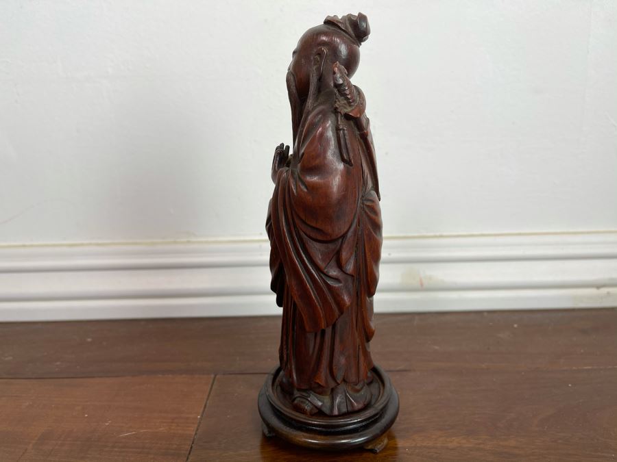 Old Chinese Hand Carved Figure Of Laozi Lao Tzu Founder Of Taoism With Wooden Stand 8.5H (One Figure - Showing Multiple Views) [Photo 11]