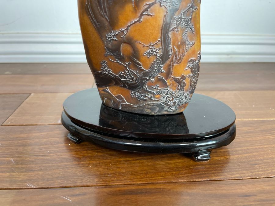 Old Chinese Relief Carved Shoushan Yellow Hardstone Carving With Stand 11H X 7W [Photo 19]