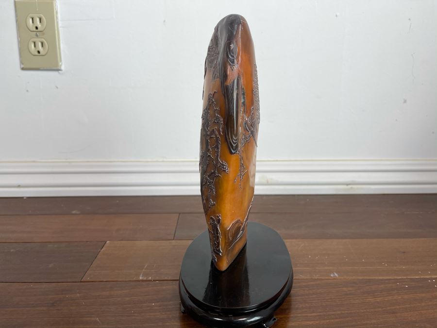 Old Chinese Relief Carved Shoushan Yellow Hardstone Carving With Stand 11H X 7W [Photo 16]