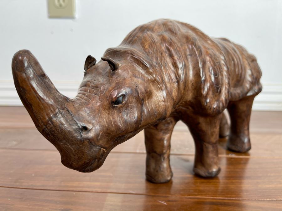 Vintage Leather Wrapped Rhinoceros Sculpture 13.5W X 4.5D X 7H [Photo 7]