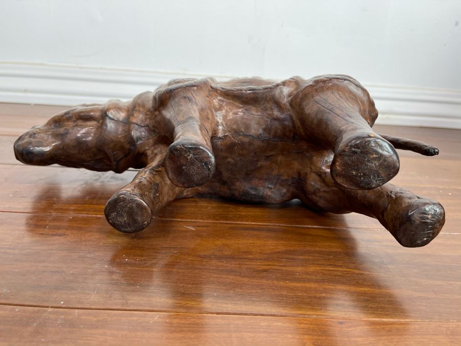 Vintage Leather Wrapped Rhinoceros Sculpture 13.5W X 4.5D X 7H [Photo 11]