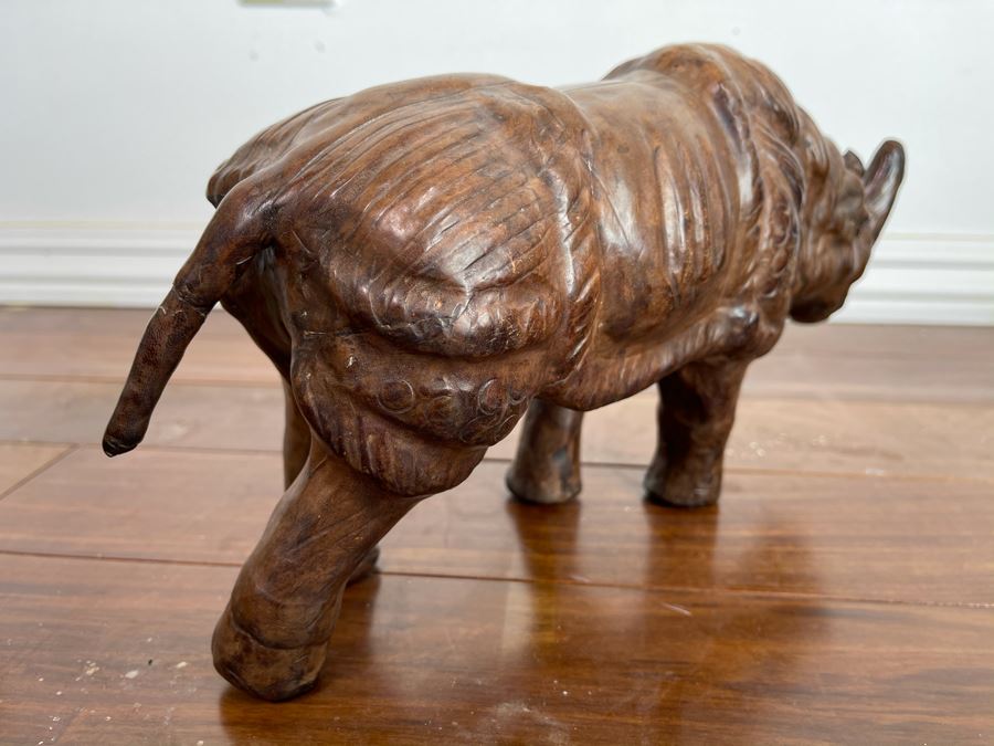 Vintage Leather Wrapped Rhinoceros Sculpture 13.5W X 4.5D X 7H [Photo 9]
