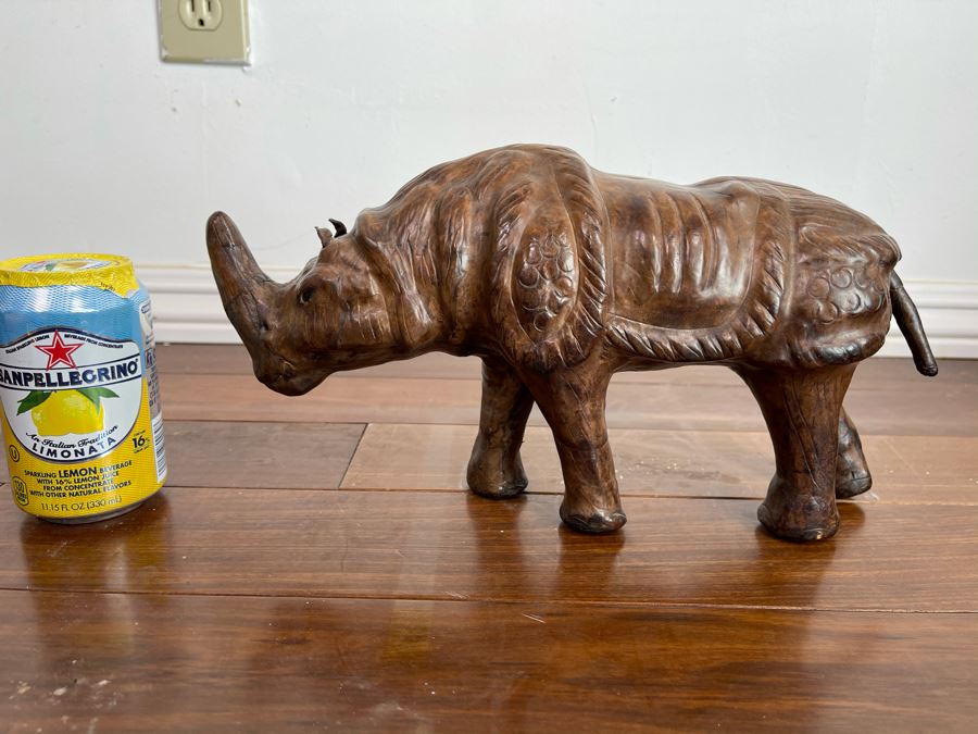 Vintage Leather Wrapped Rhinoceros Sculpture 13.5W X 4.5D X 7H [Photo 6]