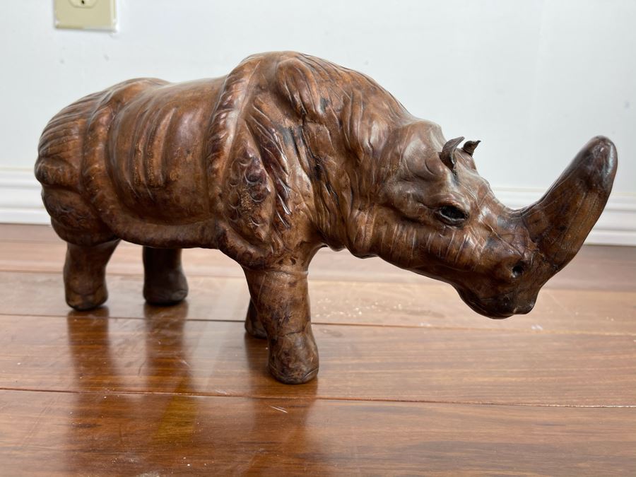 Vintage Leather Wrapped Rhinoceros Sculpture 13.5W X 4.5D X 7H [Photo 8]