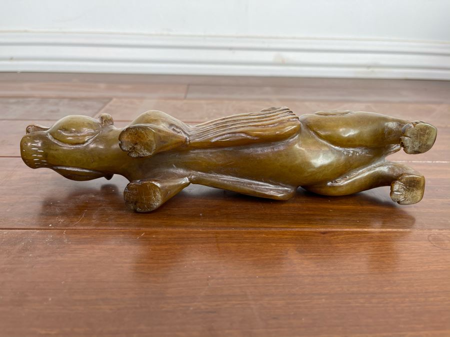 Vintage Chinese Carved Jade Crouching Dog Mythical Animal Sculpture 9.5W X 2D X 2H [Photo 12]