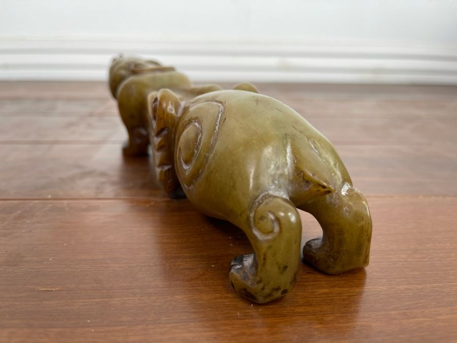 Vintage Chinese Carved Jade Crouching Dog Mythical Animal Sculpture 9.5W X 2D X 2H [Photo 11]