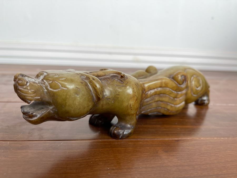 Vintage Chinese Carved Jade Crouching Dog Mythical Animal Sculpture 9.5W X 2D X 2H [Photo 6]