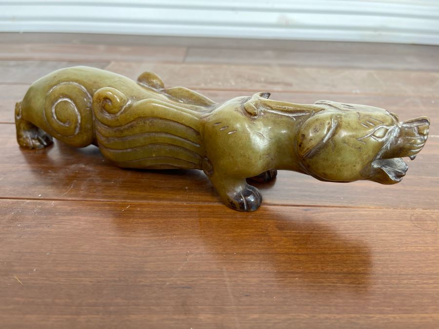 Vintage Chinese Carved Jade Crouching Dog Mythical Animal Sculpture 9.5W X 2D X 2H [Photo 10]
