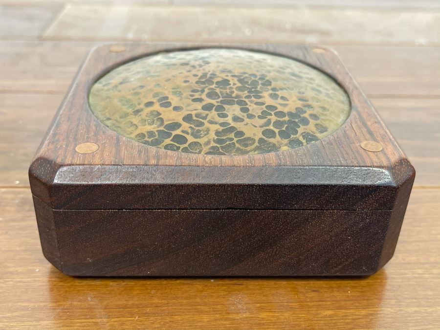 Wooden / Hammered Copper Top Art Studio Lidded Box 4.5W X 1.5H [Photo 2]