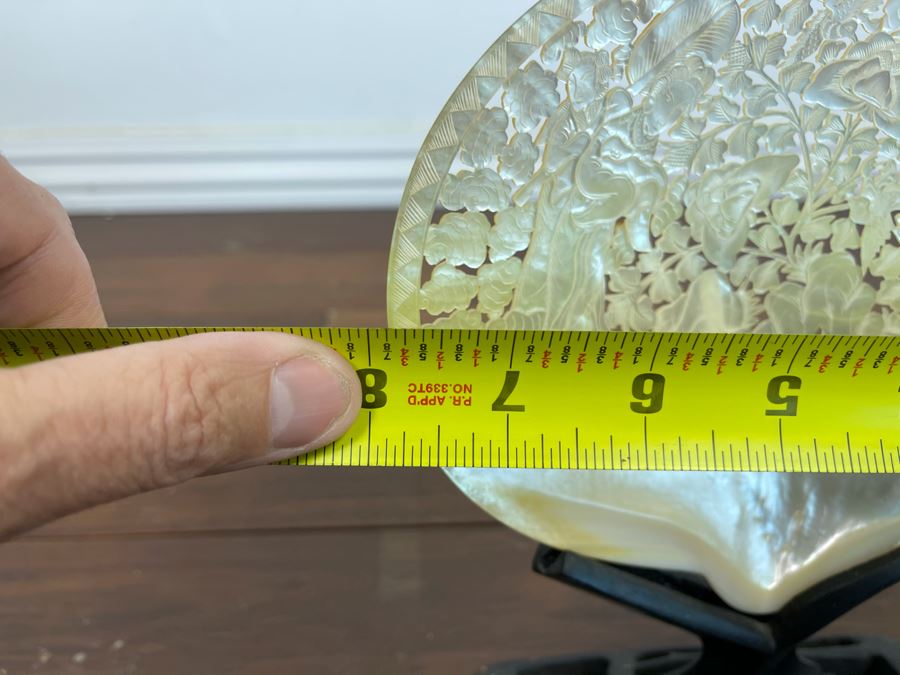 Chinese Carved Mother Of Pearl Shell With Stand 8 X 9 [Photo 9]