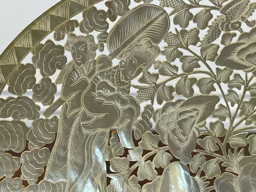 Chinese Carved Mother Of Pearl Shell With Stand 8 X 9 [Photo 4]
