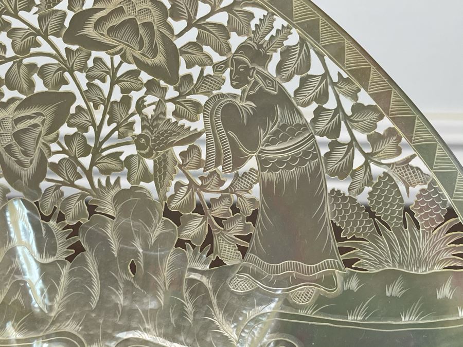 Chinese Carved Mother Of Pearl Shell With Stand 8 X 9 [Photo 6]